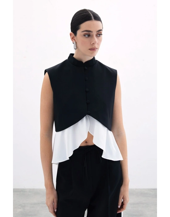 Kontrast Kısa Ceket - Siyah