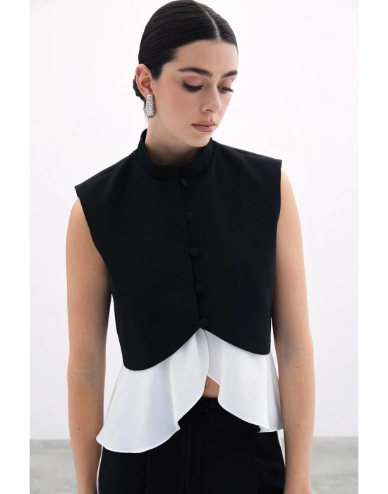 Kontrast Kısa Ceket - Siyah