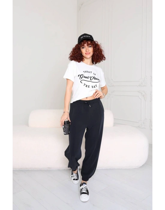 Modal Lastikli Jogging Siyah Pantolon