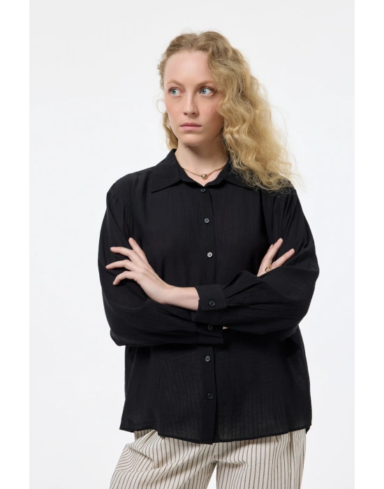 Sırtı Bağlamalı Dekolteli Gömlek Siyah