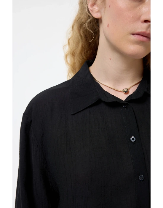 Sırtı Bağlamalı Dekolteli Gömlek Siyah