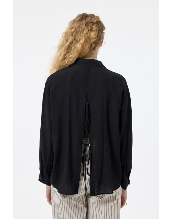 Sırtı Bağlamalı Dekolteli Gömlek Siyah