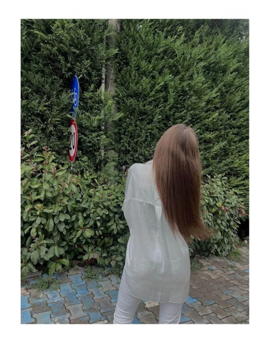 OVERSİZE CEP DETAYLI GÖMLEK BEYAZ-GÜMÜŞ