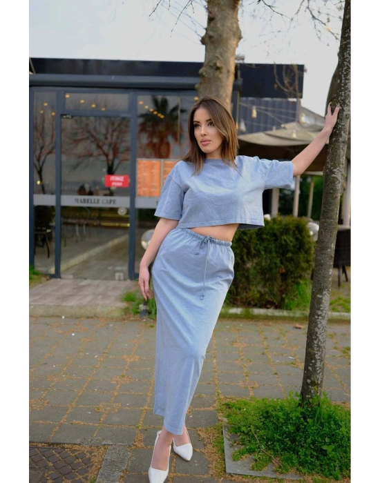 YIRTMAÇ DETAYLI CROP ETEK TAKIM