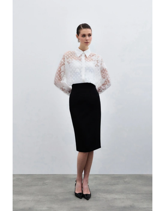 Kendinden Desenli Gömlek - Ekru