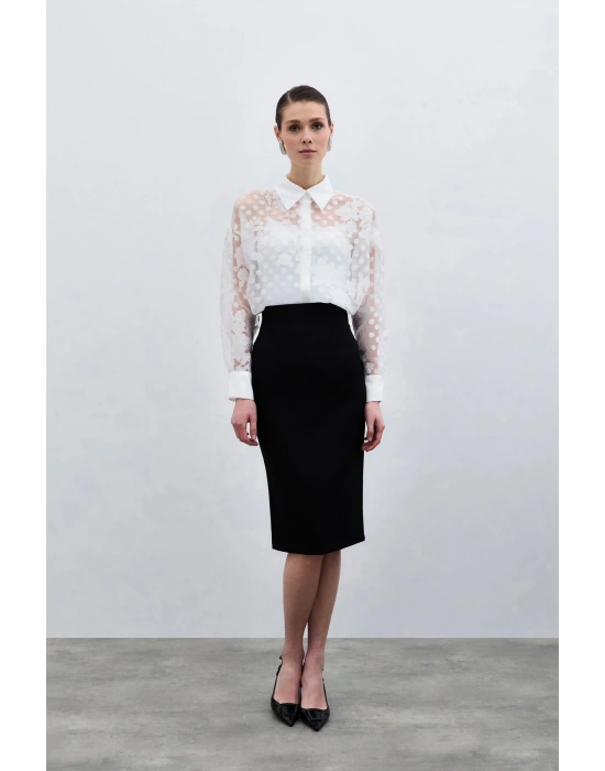 Kendinden Desenli Gömlek - Ekru