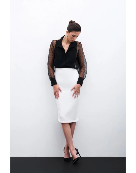 Organze Detaylı Gömlek - Siyah