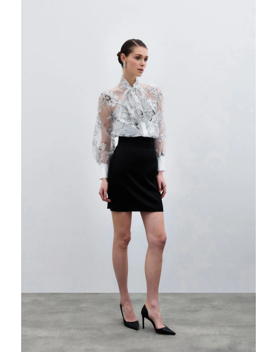 Çiçek Desenli Gömlek - Ekru