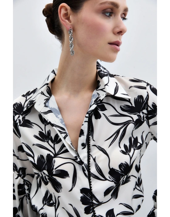 Ön Siyah İncili Gömlek - Siyah