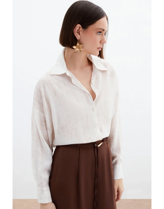 Desenli İnce Salaş Gömlek - Taş