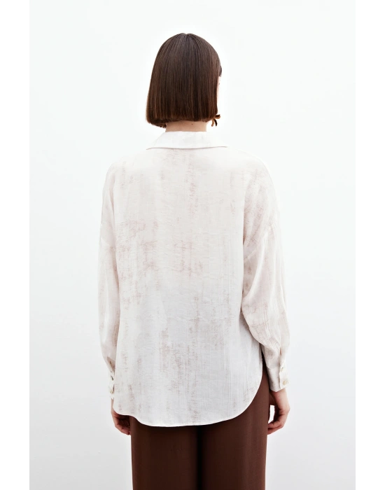 Desenli İnce Salaş Gömlek - Taş