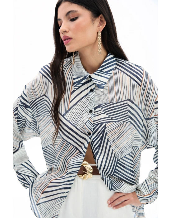 Çizgi Desenli Salaş Gömlek - Siyah