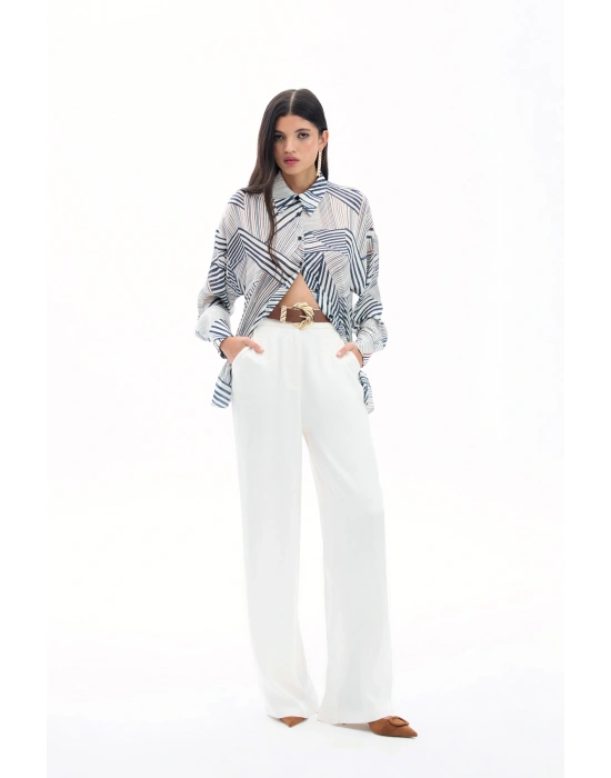 Çizgi Desenli Salaş Gömlek - Siyah