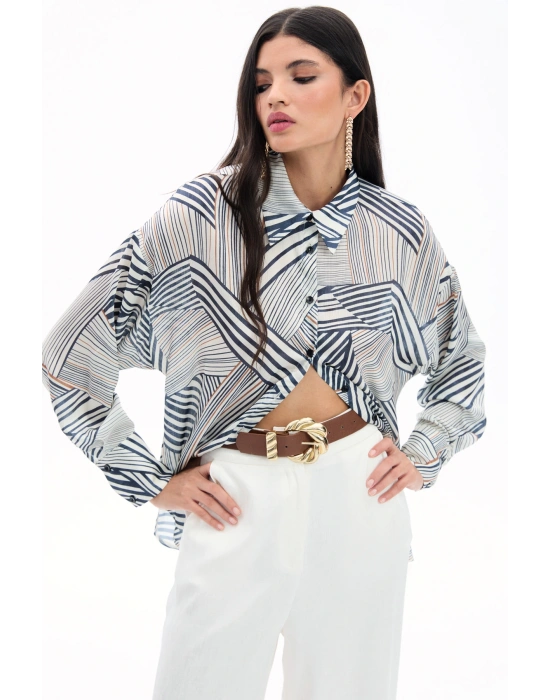 Çizgi Desenli Salaş Gömlek - Siyah