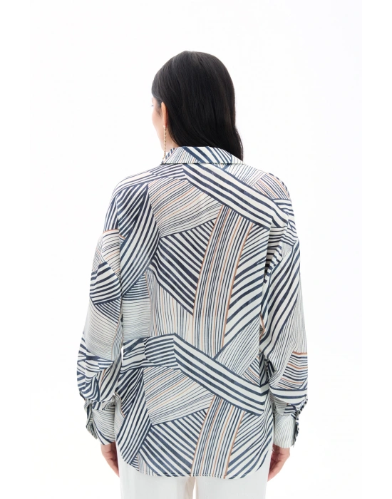 Çizgi Desenli Salaş Gömlek - Siyah