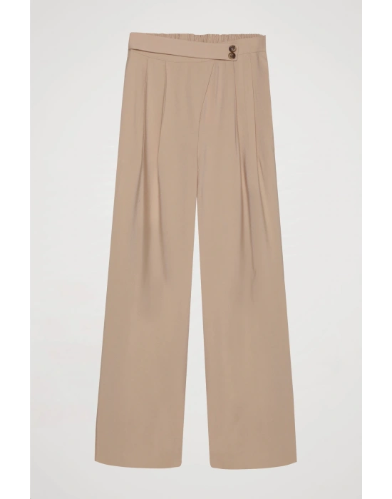 Düğme Bel Detaylı Palazzo Pantolon Taş