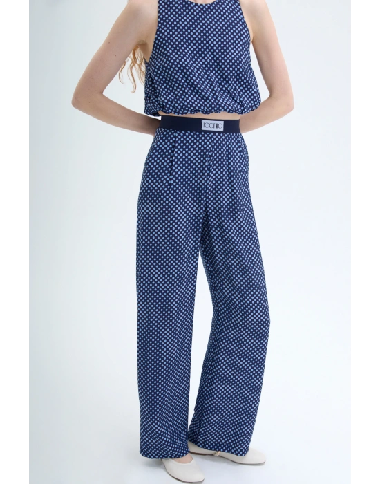 Bel Yazı Detaylı Puantiyeli Pantolon Lacivert