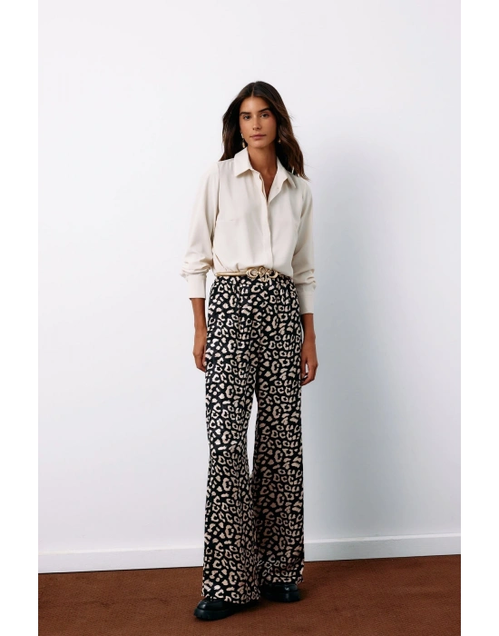 Yüksek Bel Leopar Pantolon - SİYAH