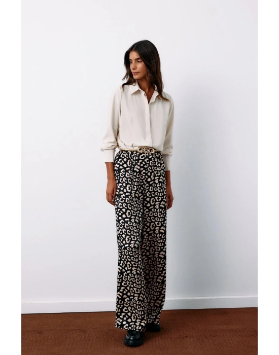 Yüksek Bel Leopar Pantolon - SİYAH