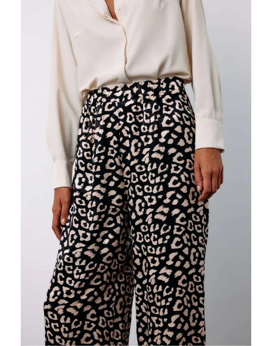 Yüksek Bel Leopar Pantolon - SİYAH