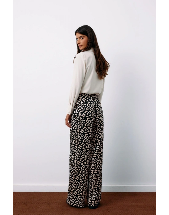 Yüksek Bel Leopar Pantolon - SİYAH