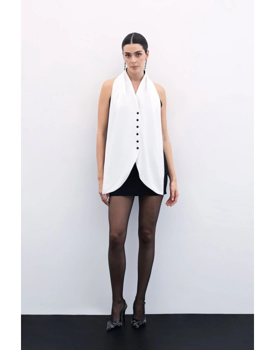 Şal Detaylı Yelek - Siyah