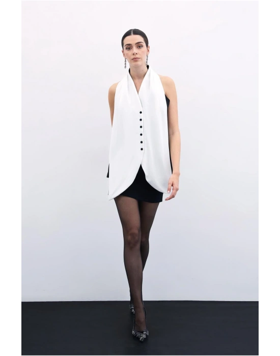 Şal Detaylı Yelek - Siyah