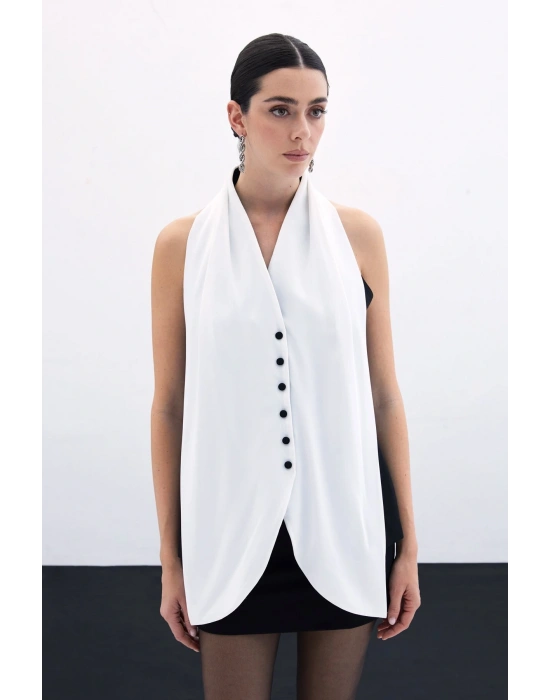 Şal Detaylı Yelek - Siyah