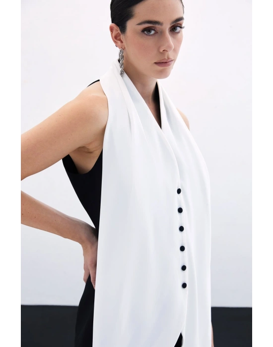 Şal Detaylı Yelek - Siyah