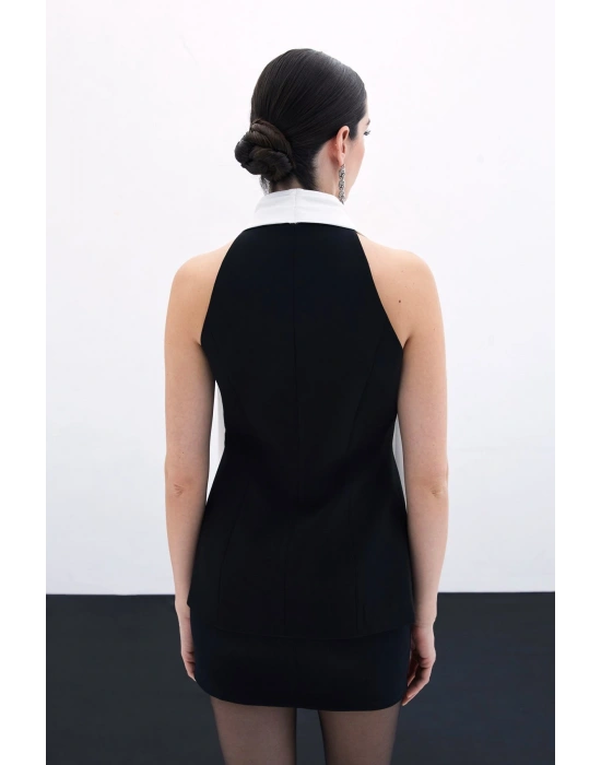 Şal Detaylı Yelek - Siyah