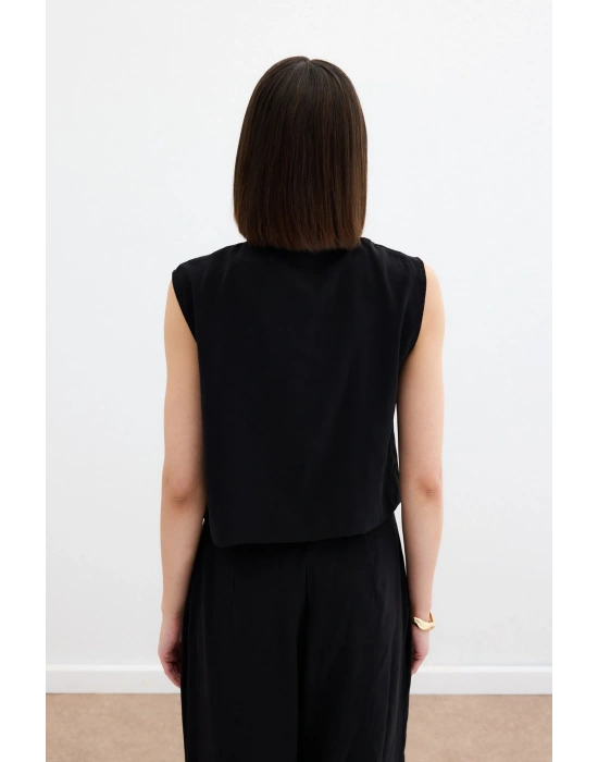 Süs Düğme Detaylı Bluz - Siyah