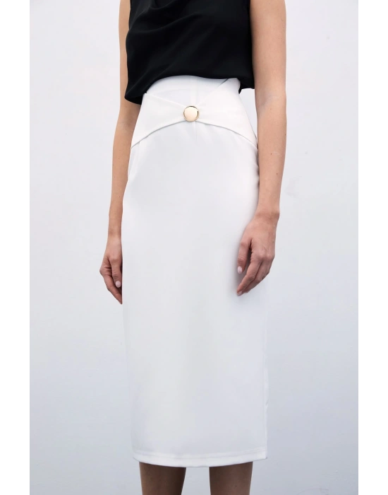 Toka Detaylı Kalem Etek - Ekru