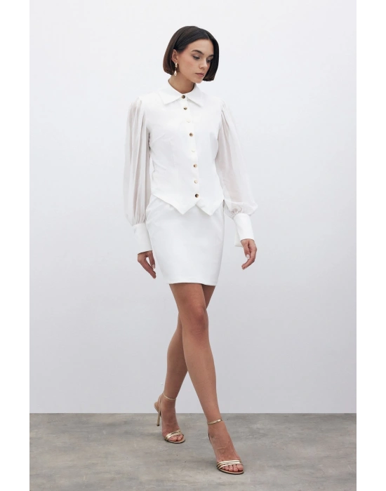 Şifon Kol Gömlek - Ekru