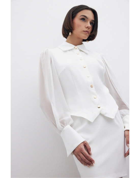 Şifon Kol Gömlek - Ekru