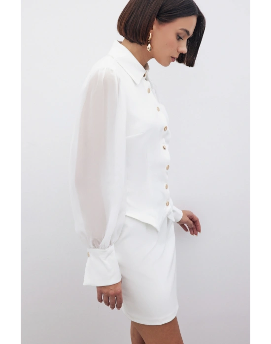 Şifon Kol Gömlek - Ekru