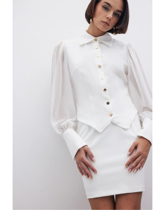 Şifon Kol Gömlek - Ekru