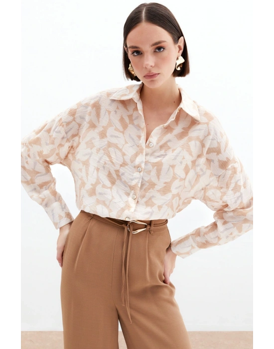 Desenli Viskon Gömlek - Taş