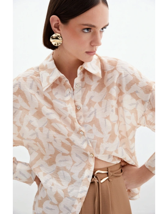 Desenli Viskon Gömlek - Taş