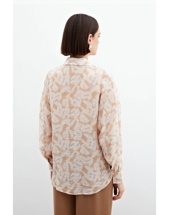 Desenli Viskon Gömlek - Taş