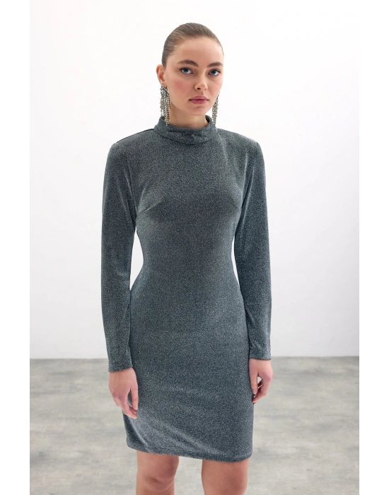Parlak Kısa Elbise - Antrasit