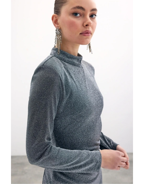 Parlak Kısa Elbise - Antrasit