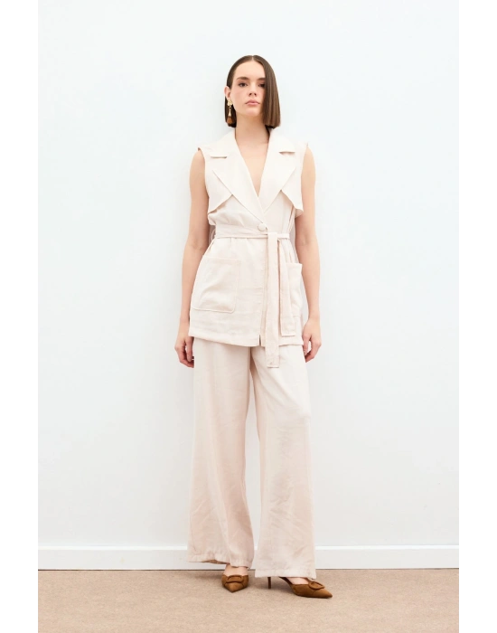 Kuşaklı Uzun Yelek - Taş