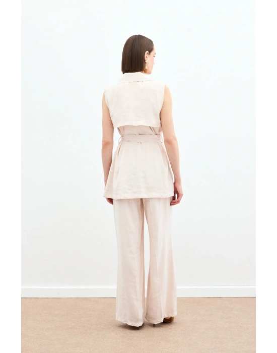 Kuşaklı Uzun Yelek - Taş