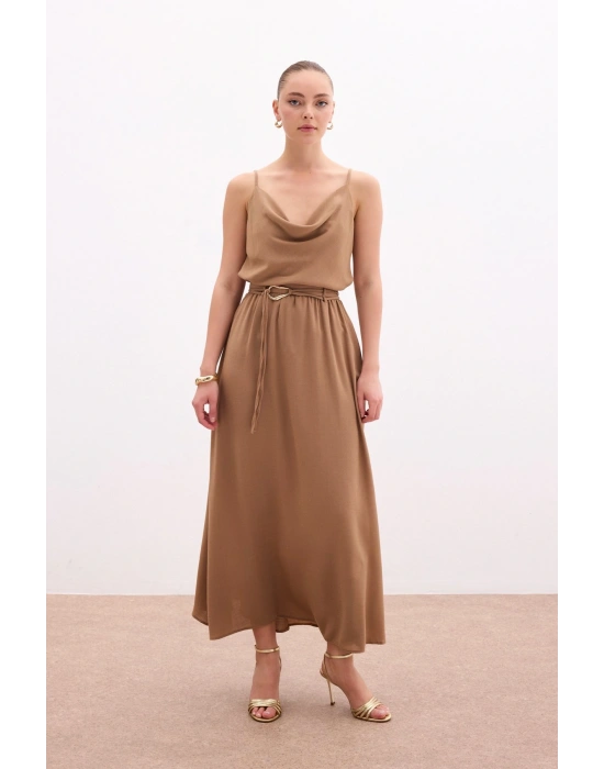 Kemerli Uzun Etek - Haki