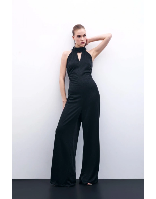 Kolsuz Parlak Tulum - Siyah