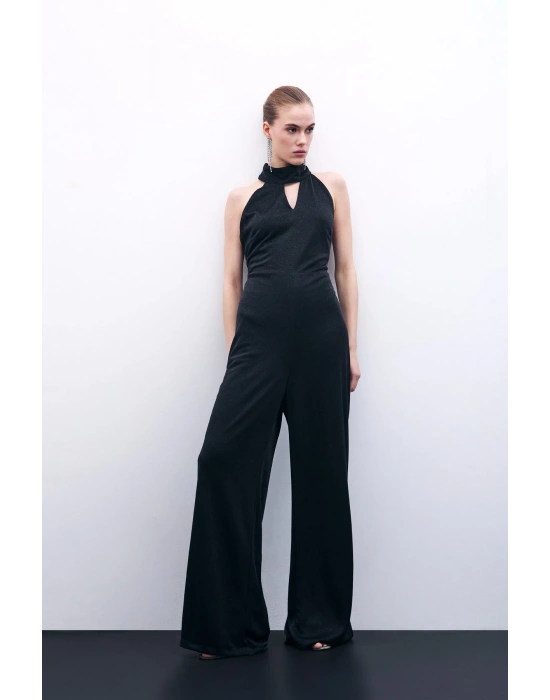 Kolsuz Parlak Tulum - Siyah