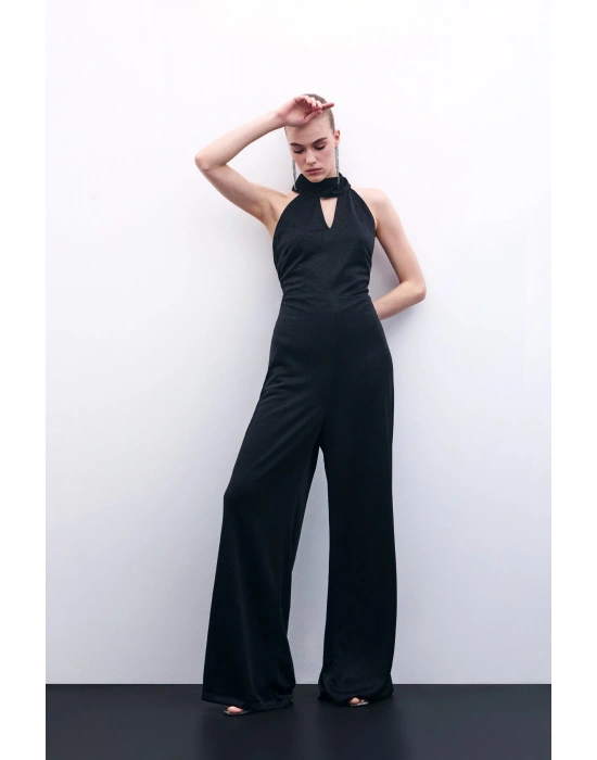 Kolsuz Parlak Tulum - Siyah