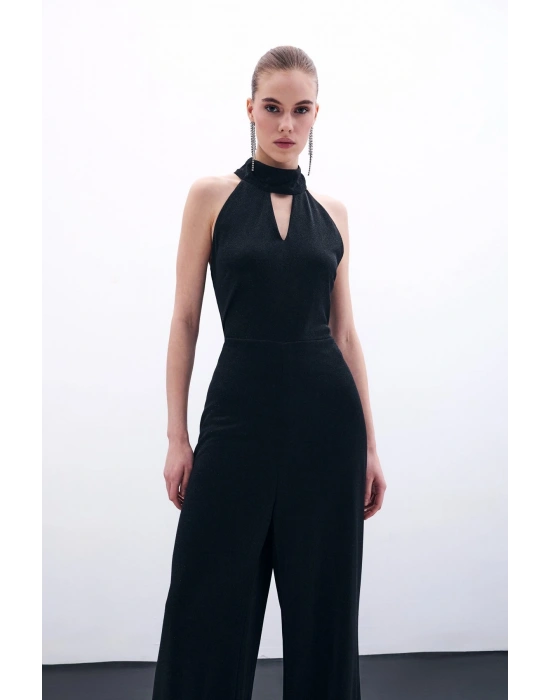 Kolsuz Parlak Tulum - Siyah