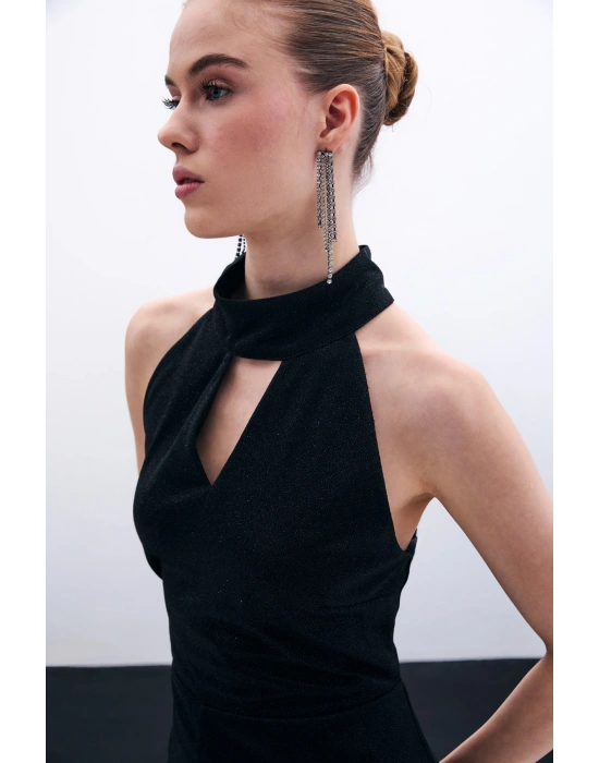 Kolsuz Parlak Tulum - Siyah