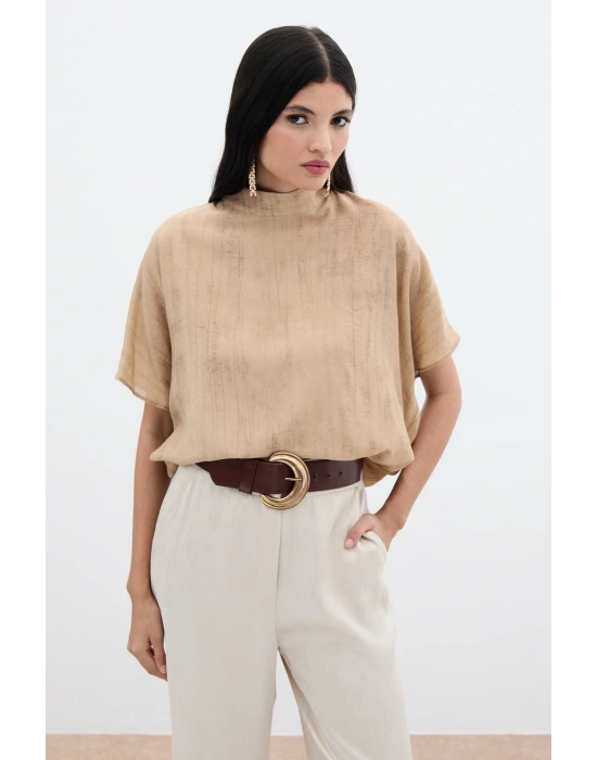 Desenli Salaş Bluz - Camel